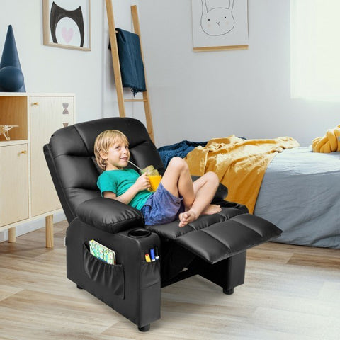 PU Leather Kids Recliner Chair with Cup Holders and Side Pockets