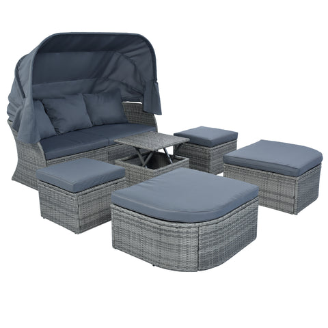 Outdoor Patio Furniture Set Daybed Sunbed with Retractable Canopy Conversation Set Wicker Furniture