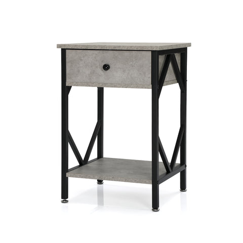 Set of 2 Nightstand /Industrial End Table with Drawer;  Metal Frame