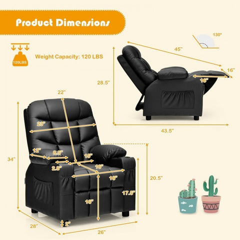 PU Leather Kids Recliner Chair with Cup Holders and Side Pockets