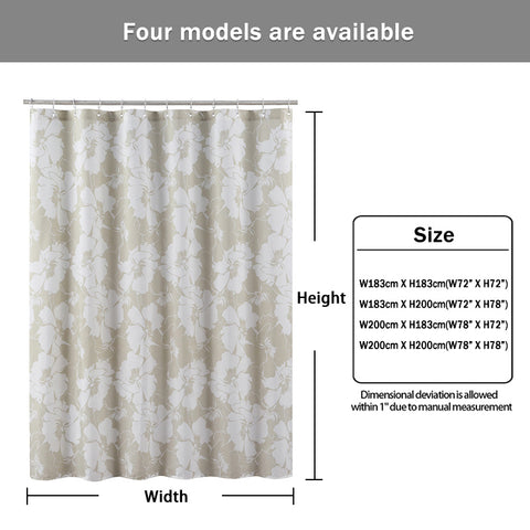 White/Beige Large Print Shower Curtain, Waterproof And Anti-Mold