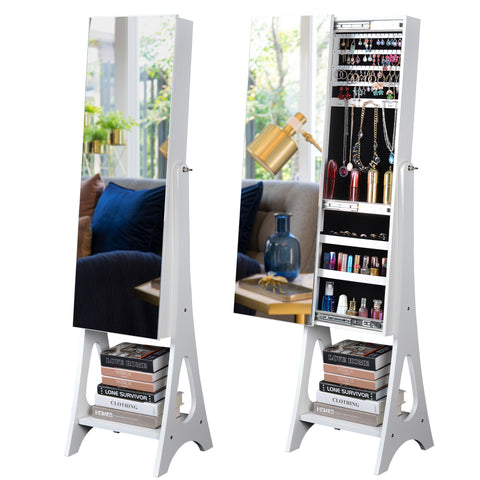 Large Storage Organizer with Frameless Free Standing Jewelry Mirror