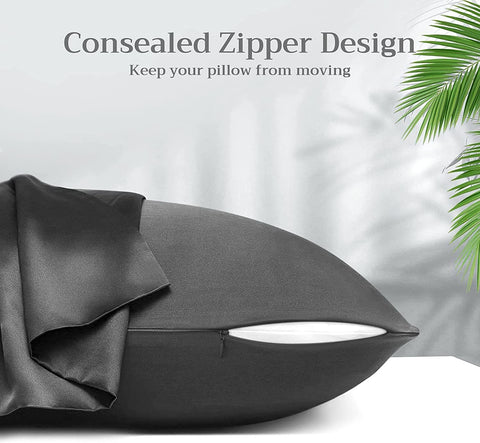 Silk Pillowcase with Hidden Zipper;  A Side Silk;  B Side Microfiber;  1PC (Standard 20x26; 600 thread count Dark Gray