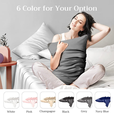 Silk Pillowcase with Hidden Zipper;  A Side Silk;  B Side Microfiber;  1PC (Standard 20x26; 600 thread count Dark Gray
