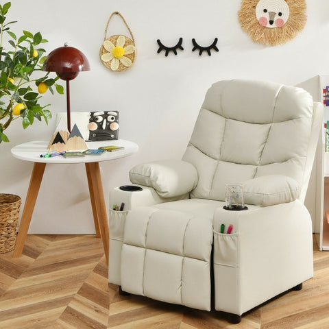 PU Leather Kids Recliner Chair with Cup Holders and Side Pockets