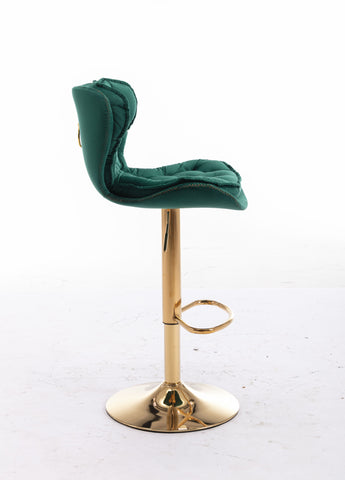 Set of 2 Bar Stools,with Chrome Footrest and Base Swivel Height Adjustable Mechanical Lifting Velvet + Golden Leg Simple Bar Stool-Green