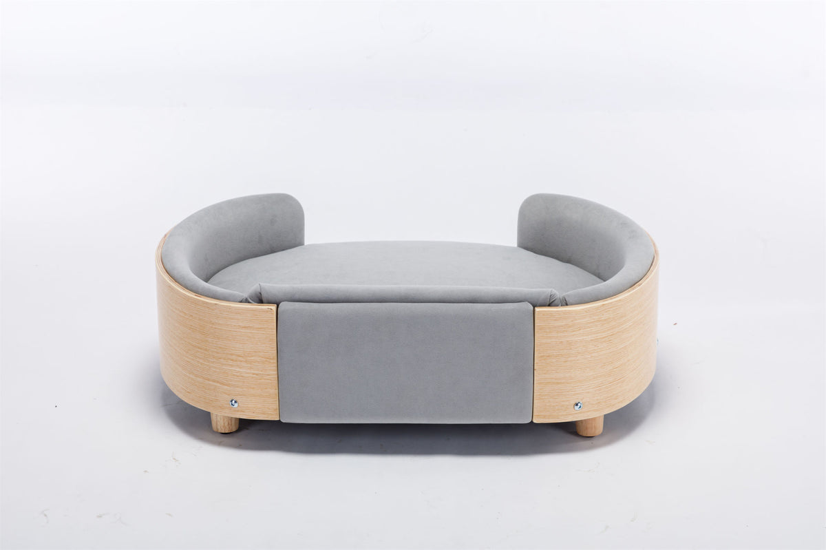 Scandinavian style Elevated  Pet Sofa With Solid Wood legs, Velvet Cushion,Mid Size Light Grey