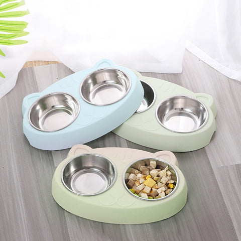 Double Dog Stainless Steel Water And Food Bowls With Non-Slip Resin Station,