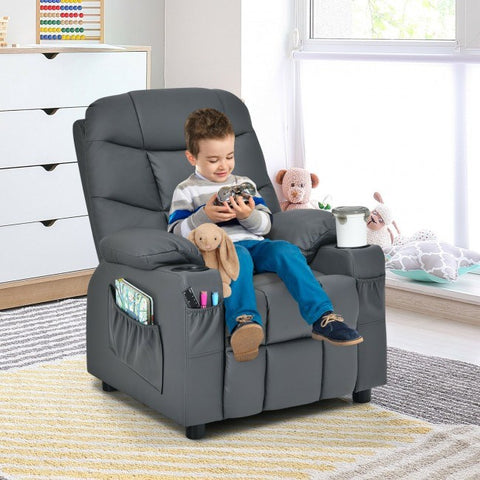 PU Leather Kids Recliner Chair with Cup Holders and Side Pockets