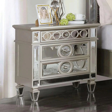 Champagne Finish 1pc Glam Nightstand  2-Drawers Crystal-like Acrylic Knob Mirror Panels