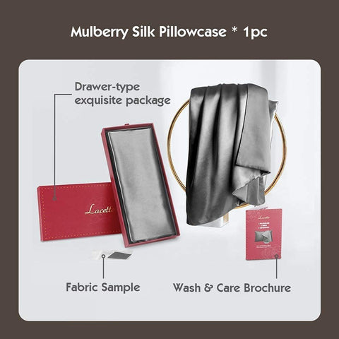 Silk Pillowcase with Hidden Zipper;  A Side Silk;  B Side Microfiber;  1PC (Standard 20x26; 600 thread count Dark Gray