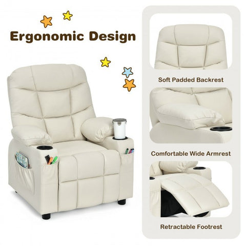 PU Leather Kids Recliner Chair with Cup Holders and Side Pockets